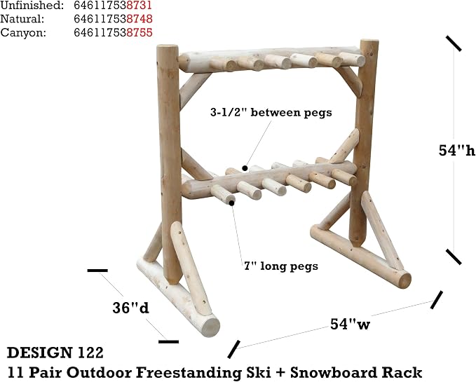 11-Place Freestanding Log Ski Rack Holder, Indoor & Outdoor Snowboard Racks - Image 4