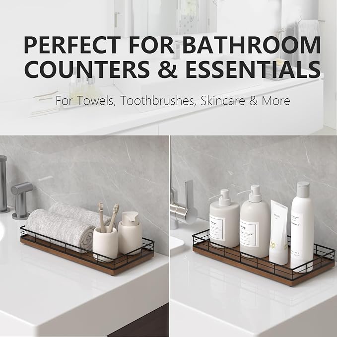 Toilet Paper Basket Organizer – Oak Wood Toilet Tank Tray - Image 4