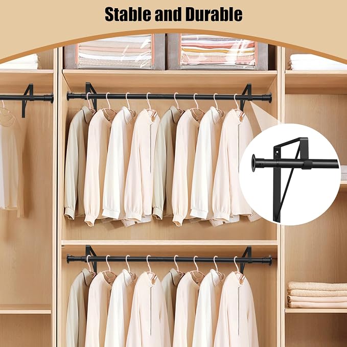 Closet Rod, 16 to 87 Inch Closet Rods Heavy Duty Adjustable Wardrobe Poles - Image 3