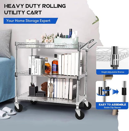 YNN Chrome Utility Rolling Cart, 990Lbs 3 Tier Heavy Duty Metal Cart - Image 5