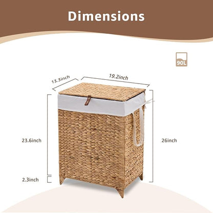 Laundry Hamper with Lid and Removable Liner Bag, Handwoven Natural Hyacinth - Image 2