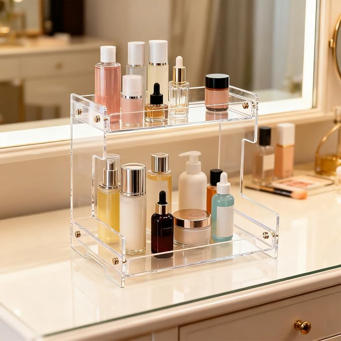 Clear Bathroom Countertop Organizers and Storage, 2 Tier Acrylic Cosmetics - Image 3