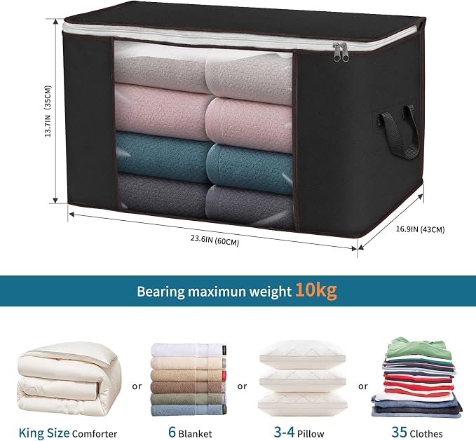 Large Storage Bags, 6 Pack Clothes Storage Bins Foldable Closet Organizers - Image 2