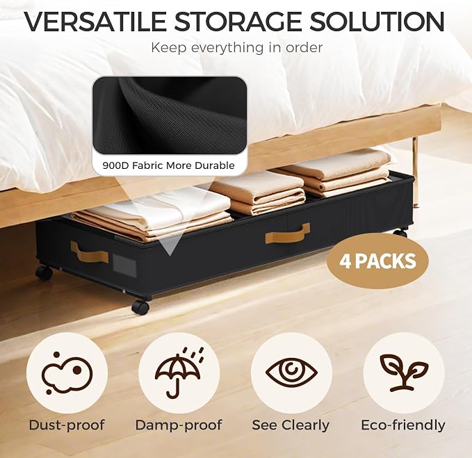 Under Bed Storage with Wheels 4-Pack, 75L XXL Under the Bed Storage Containers - Image 4