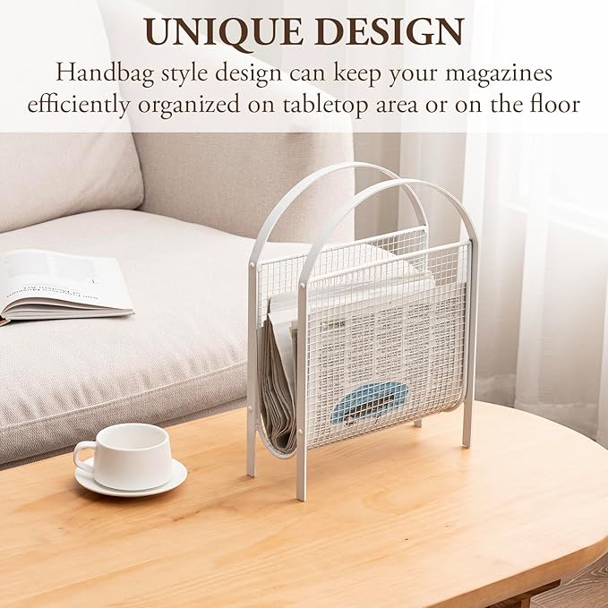 MyGift Mid-Century Design Magazine Rack, Matte Black Tone Metal Mesh - Image 2
