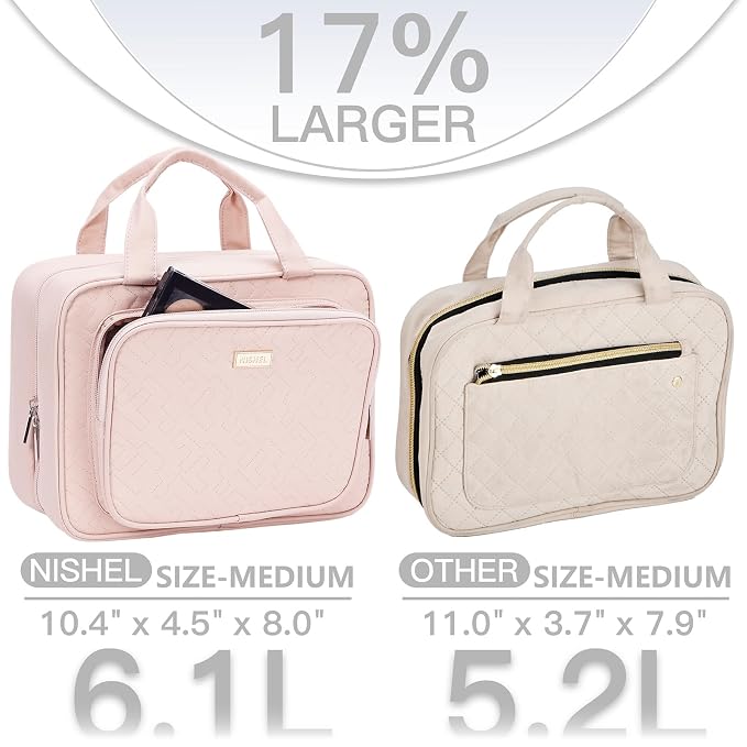 NISHEL Travel Toiletry Bag for Women, Makeup Essentials Organizer, Hanging Case - Image 2