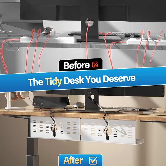 2 Pack Cable Management Under Desk White, Cinati 32" Large Cable Management Tray - Image 4