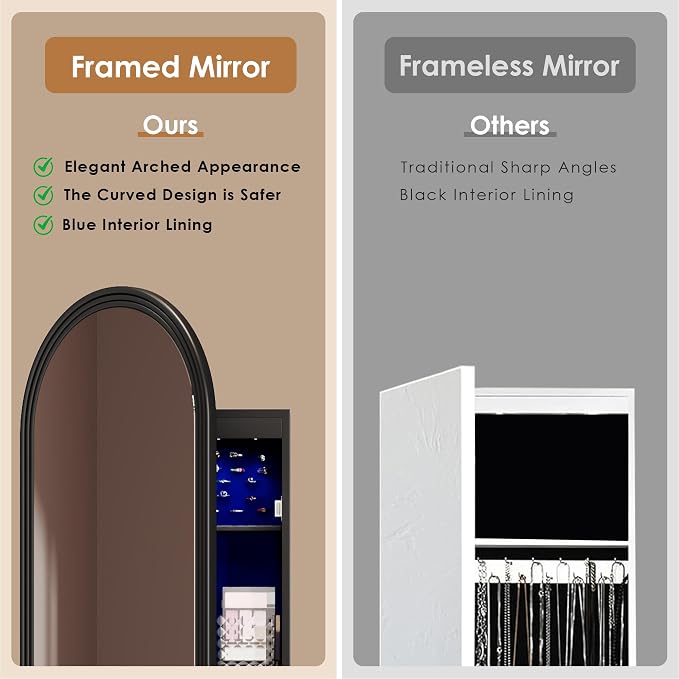 47in Tall Jewelry Cabinet Organizer, Arched Wall or Door Mounted Jewelry Armoire - Image 5