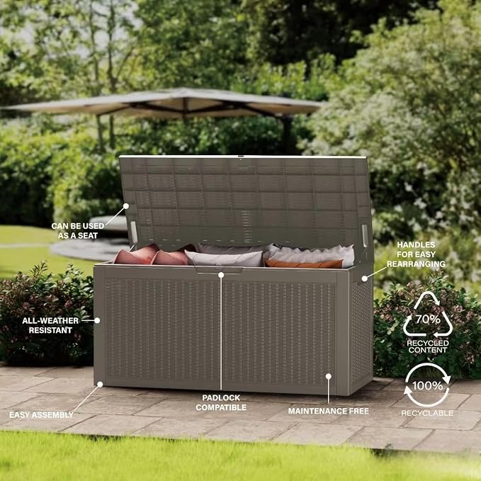 100 Gallon Lockable Resin Deck Box, Waterproof Outdoor Storage Box - Image 3