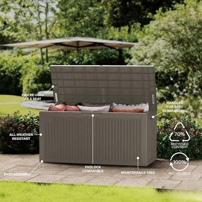 100 Gallon Resin Deck Box, Waterproof Outdoor Storage Bin - Image 3