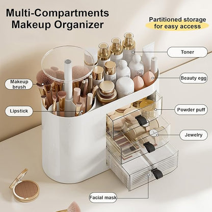 DASITON Makeup Organizer with 3 Drawers, Automatic Lifting Makeup Brush Holder - Image 2