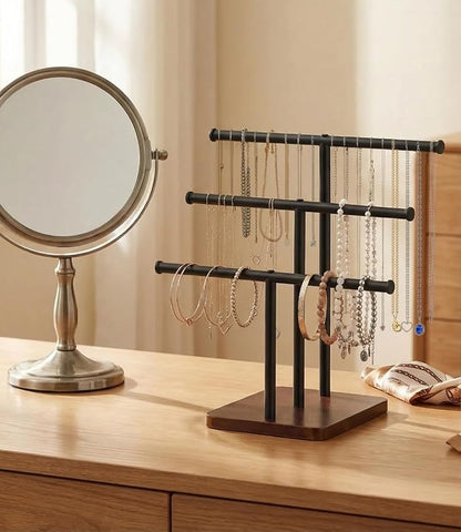 3 Tier Jewelry Holder Organizer, Bracelet Holder Display, Detachable T Bar Wood - Image 6