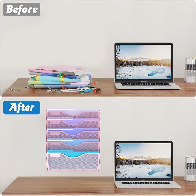 5 Tier Hanging Wall File Organizer, Mesh Mail Paper Orgnization Hanging File - Image 5