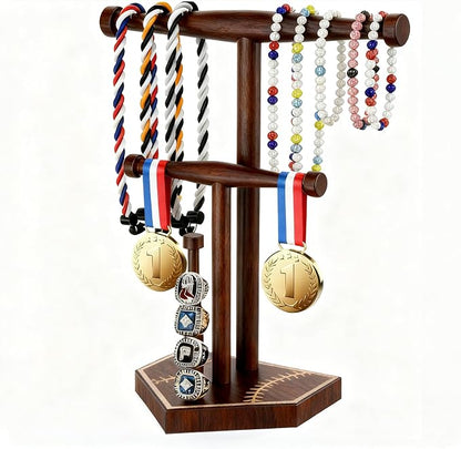 Wooden Baseball & Softball Drip Necklace Holder, Championship Ring Display Stand by Home