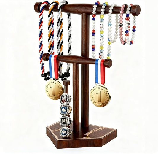Wooden Baseball & Softball Drip Necklace Holder, Championship Ring Display Stand by Home