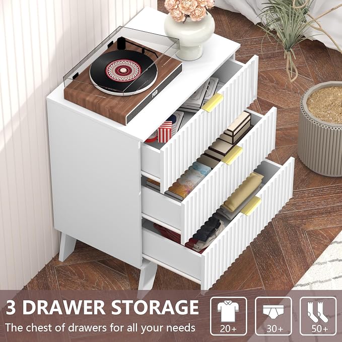 Fluted Dresser for Bedroom, 3 Drawer Dresser for Closet, Storage Cabinet and - Image 3