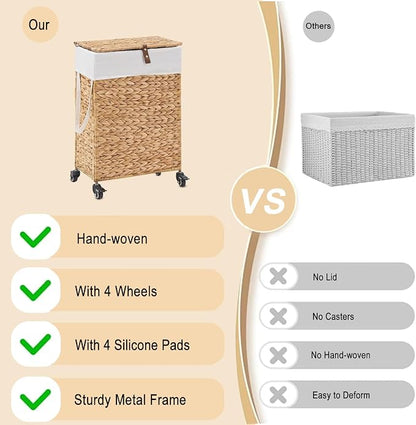 Rolling Laundry Hamper with Lid and Wheels, Slim Laundry Basket with Removable - Image 9