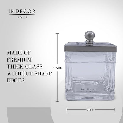Apothecary Glass Cotton Jar Holder Brushed Nickel Stainless Steel Lid, Elegant - Image 6