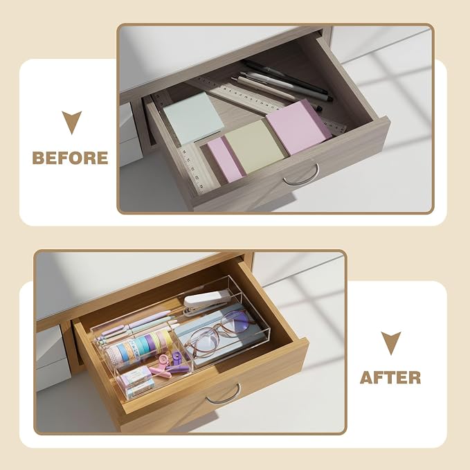 Acrylic Desk Drawer Organizer 11 x 6.1 x 1.38 Inch Storage Tray Organizer - Image 4