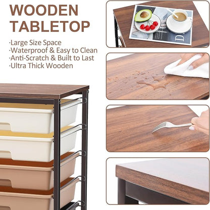 Rolling Storage Cart with Drawers, Rolling Drawer Cart and Wooden Tabletop - Image 5