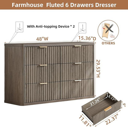 LEYAOYAO Fluted 6 Drawers Dresser Set of 2, Curved Profile Design, Dresser TV - Image 3