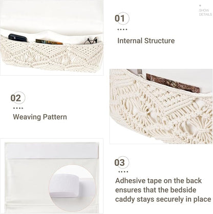 Mkono Macrame Bedside Caddy Storage Organizer Boho Remote Control Tablet - Image 5