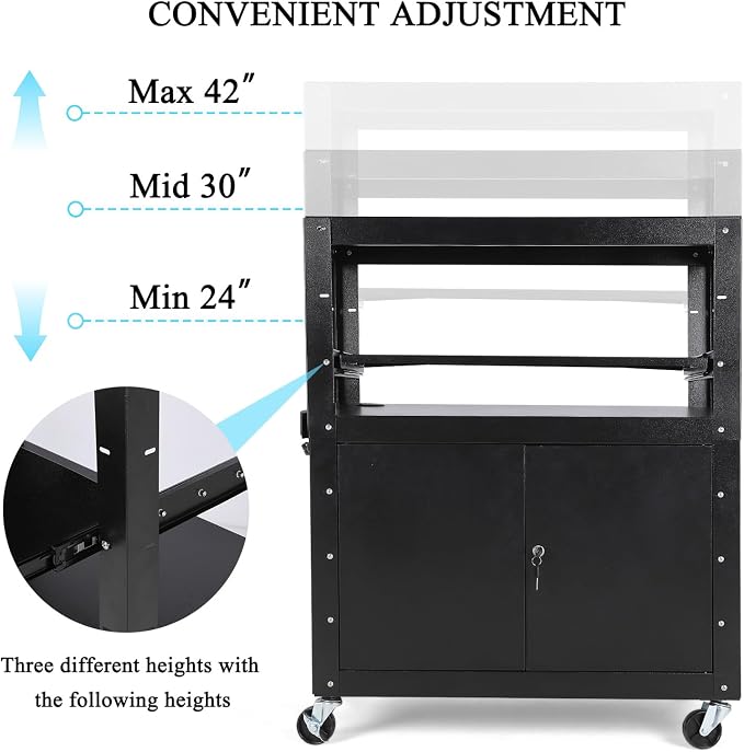 Garvee Mobile AV Cart with Lockable Cabinet, Adjustable Height Laptop Stand - Image 4