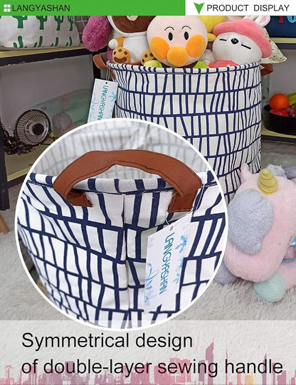 LANGYASHAN Laundry Basket Canvas Fabric Collapsible Organizer Basket - Image 5