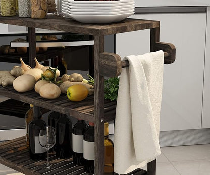 Interbuild 3 Tier Acacia Hardwood Kitchen Cart, Portable Rolling Trolley Cart - Image 4