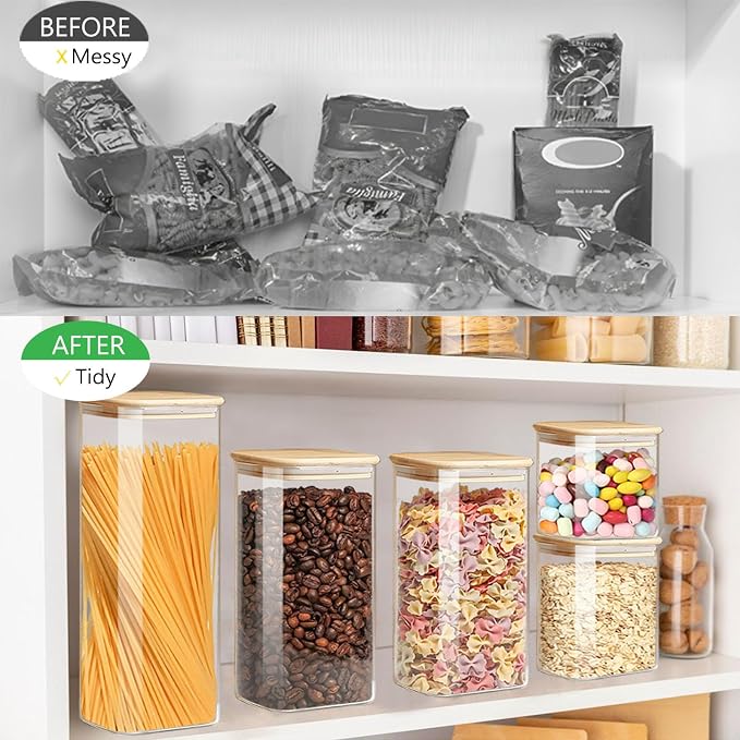 Food Storage Containers with Airtight Bamboo Lids Set of 5, Glass Canisters - Image 5