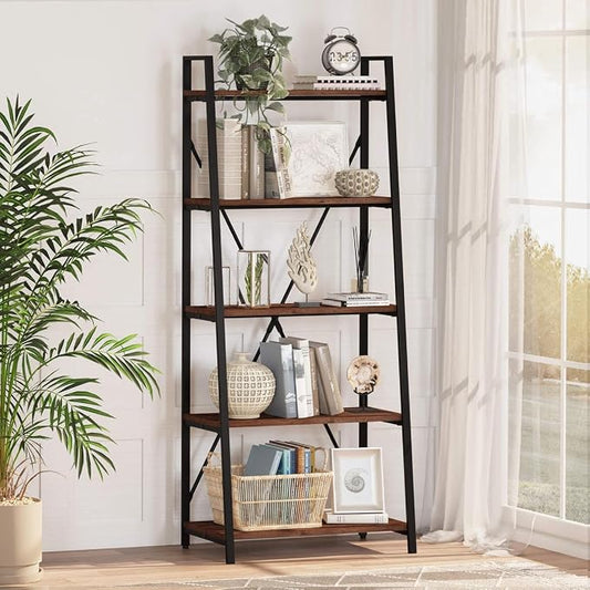 BON AUGURE Ladder Shelf Bookcase, 5-Tier Industrial Ladder Bookshelf, Tall by BONAUGURE