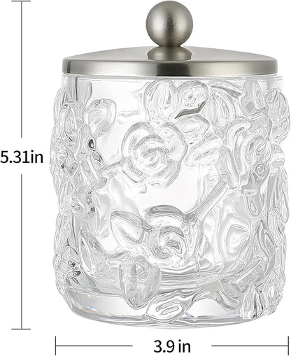 Clear Transparent Apothecary Floral Embossed Glass Jar - Image 2