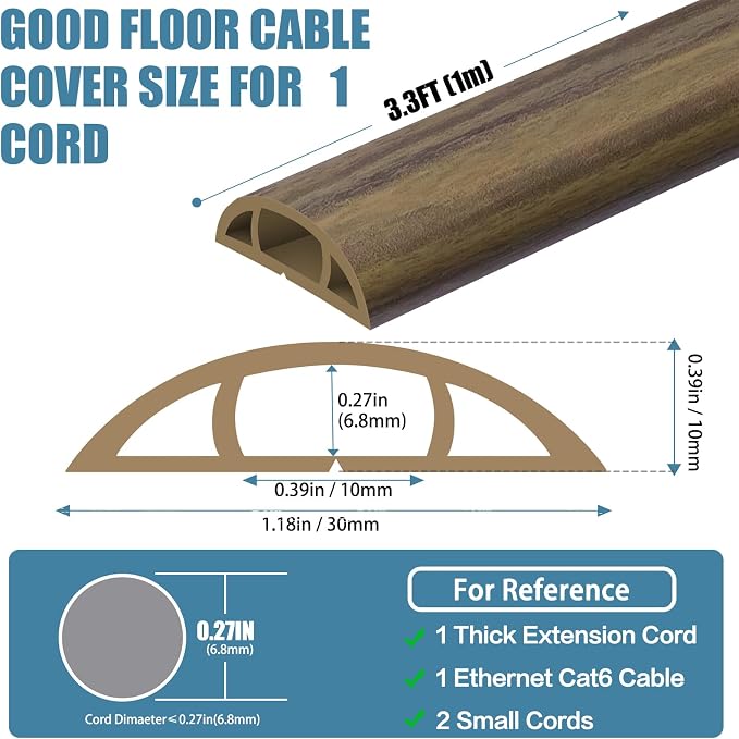 Floor Cord Covers for Wires 3.3FT Cable Hider Wire Cover Self Adhesive Cord - Image 2