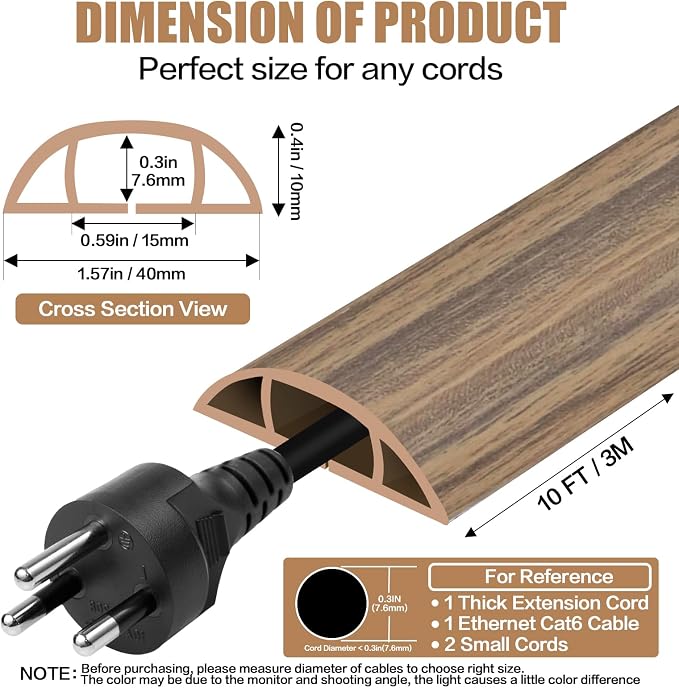Floor Cord Cover Self Adhesive Cord Hider, 10FT Cable Management, Extension - Image 2