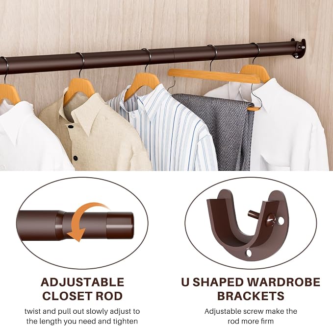 Closet Rod - Closet Rods for Hanging Clothes, 17 to 82 inch Adjustable Closet - Image 4