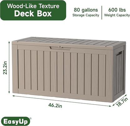EasyUp 80 Gallon Outdoor Storage Box Waterproof, UV Resistant Resin Deck Box - Image 2
