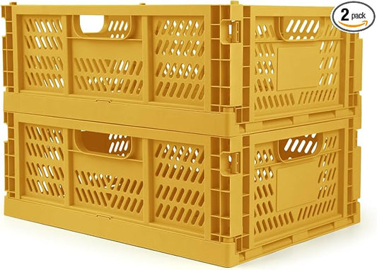 Domiella 2-Pack Crates for Storage, Storage Crates Plastic Stackable, Foldable by Domiella