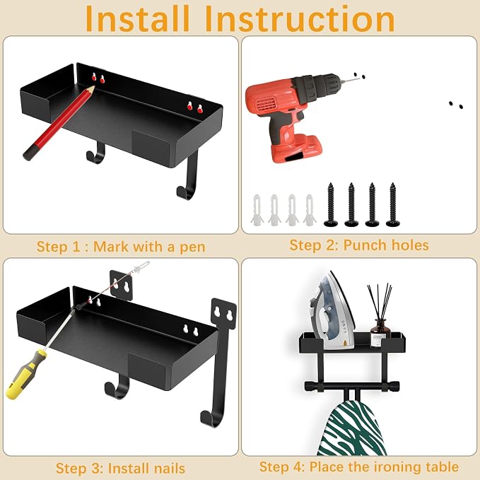 JUYSON Ironing Board Holder, Wall-Mounted Iron and Board Set Storage - Image 6