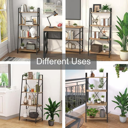 BON AUGURE Farmhouse Ladder Shelf Bookcase, 4 Tier Rustic Ladder Bookshelf - Image 7