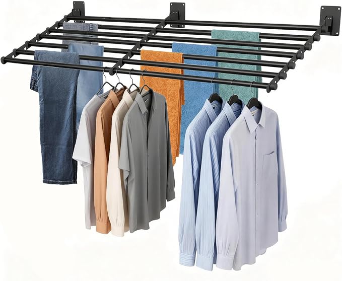 Wall Mounted Drying Rack, 57 Inches Wall Laundry Drying Rack Collapsible Indoor by Qufiona