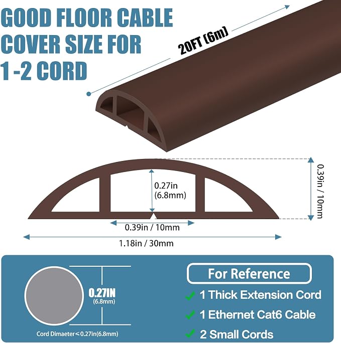 Floor Cord Covers for Wires 20FT Cable Hider Wire Cover Self Adhesive Cord - Image 2