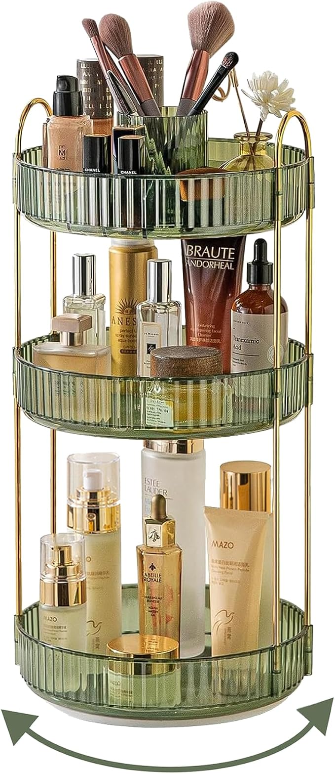 360 Rotating Makeup Organizer, 3 Tier Large Capacity Make Up Organizers and by Asayuee