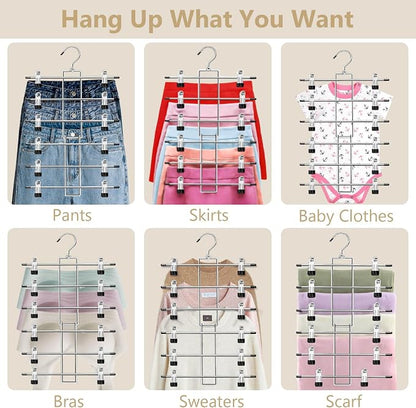 Pants Hangers with Clips, Space Saving Hanging Closet Organizer-6 Tiers Skirt - Image 4