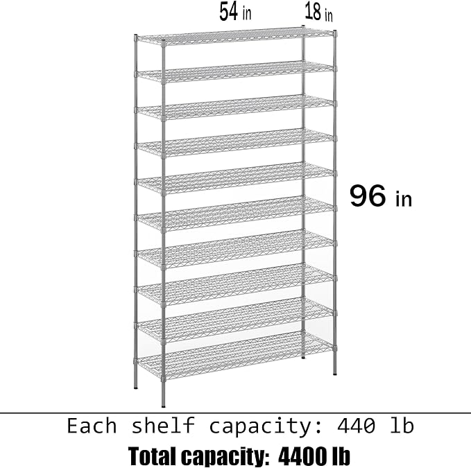 18" Deep x 54" Wide x 96" Height Wire Shelving Kit | 10-Tier | NSF Commercial - Image 3