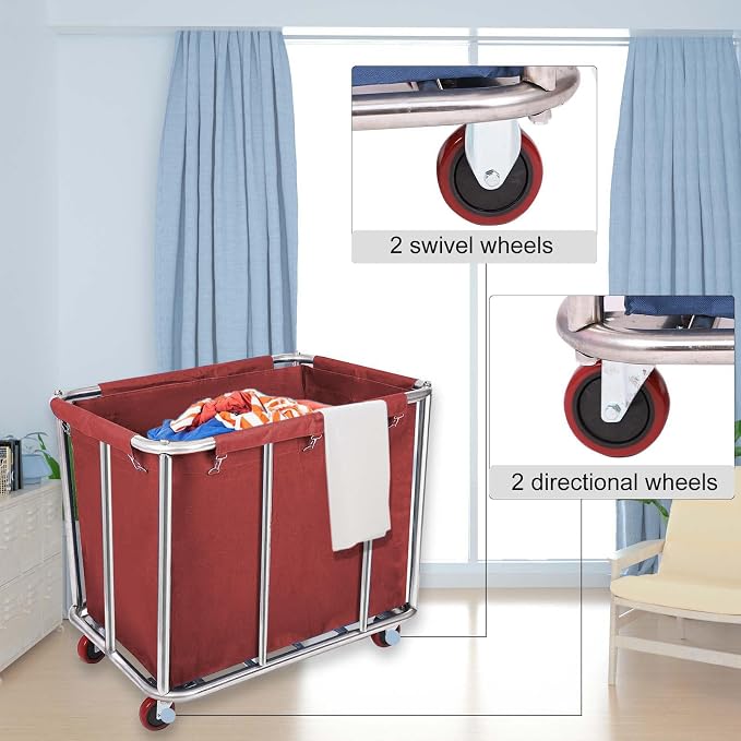 12 Bushels Laundry Cart for Commercial/Home, Heavy Duty Large Stainless Steel - Image 3