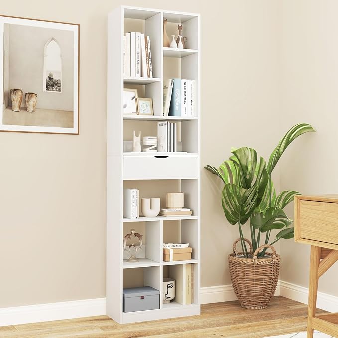 Giantex 71" Bookcase with Drawer Set of 2, Tall Freestanding Bookshelf with 10 - Image 4