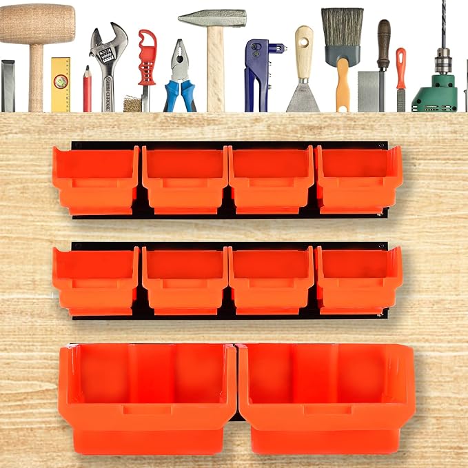 Wallmaster Wall Mounted Storage Bins, Wall Storage Bins Parts Rack 10 Bins&3 - Image 6