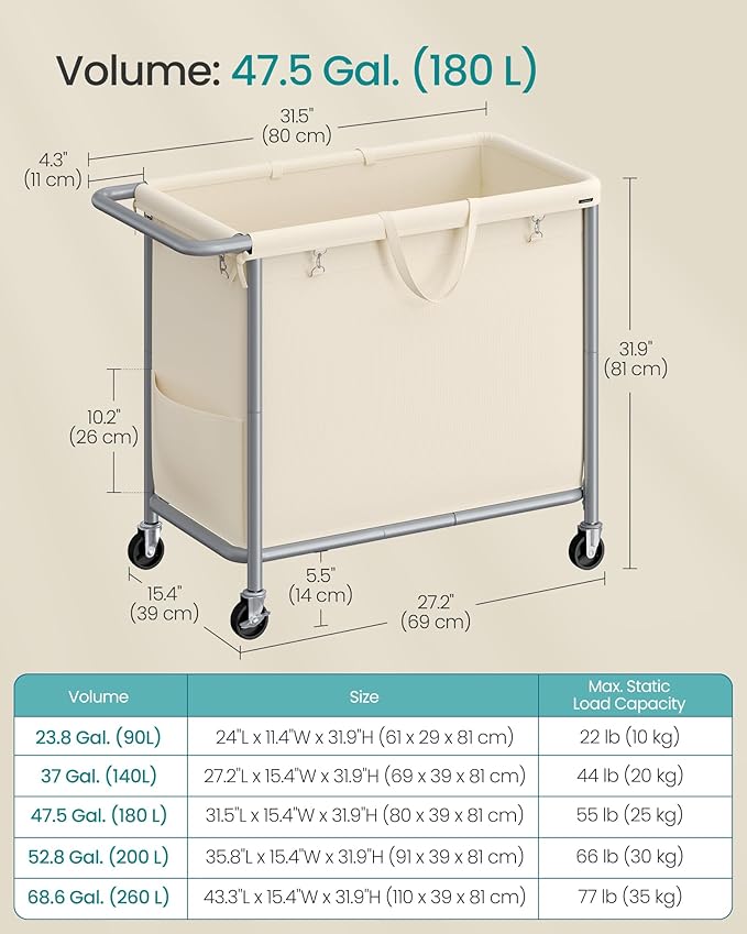 SONGMICS Laundry Basket with Wheels, Rolling Laundry Hamper, 47.5 Gallons - Image 7