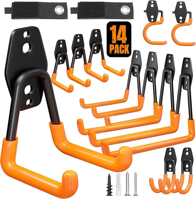 Garage Hooks Heavy Duty 14 Pack Utility Wall Mount Storage Hangers by Wallavant