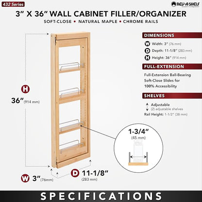 Rev-A-Shelf Kitchen Cabinet Pullout Wall Filler Wooden Organizer Slide Out - Image 3